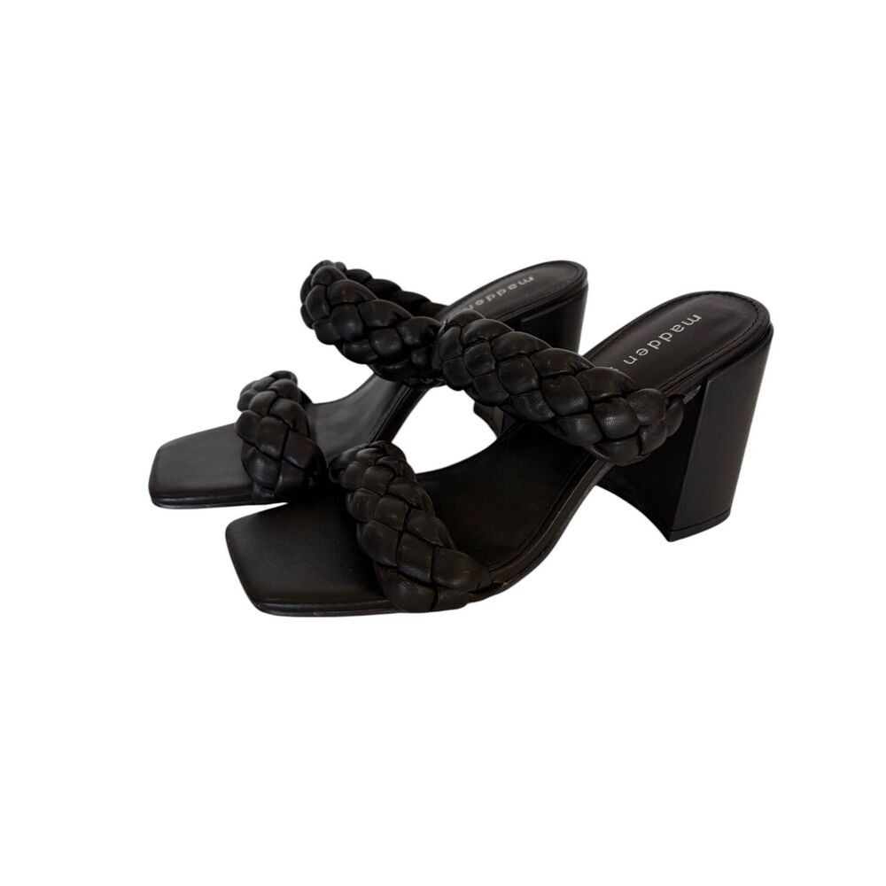 Madden Girl Dixcy Braided Block Heel Sandals Black Womens 6.5 NWOT